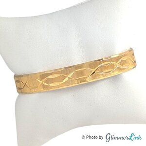 Vintage 60s 70s Monet Textured Etched Geometric Gold Plated Bangle Bracelet